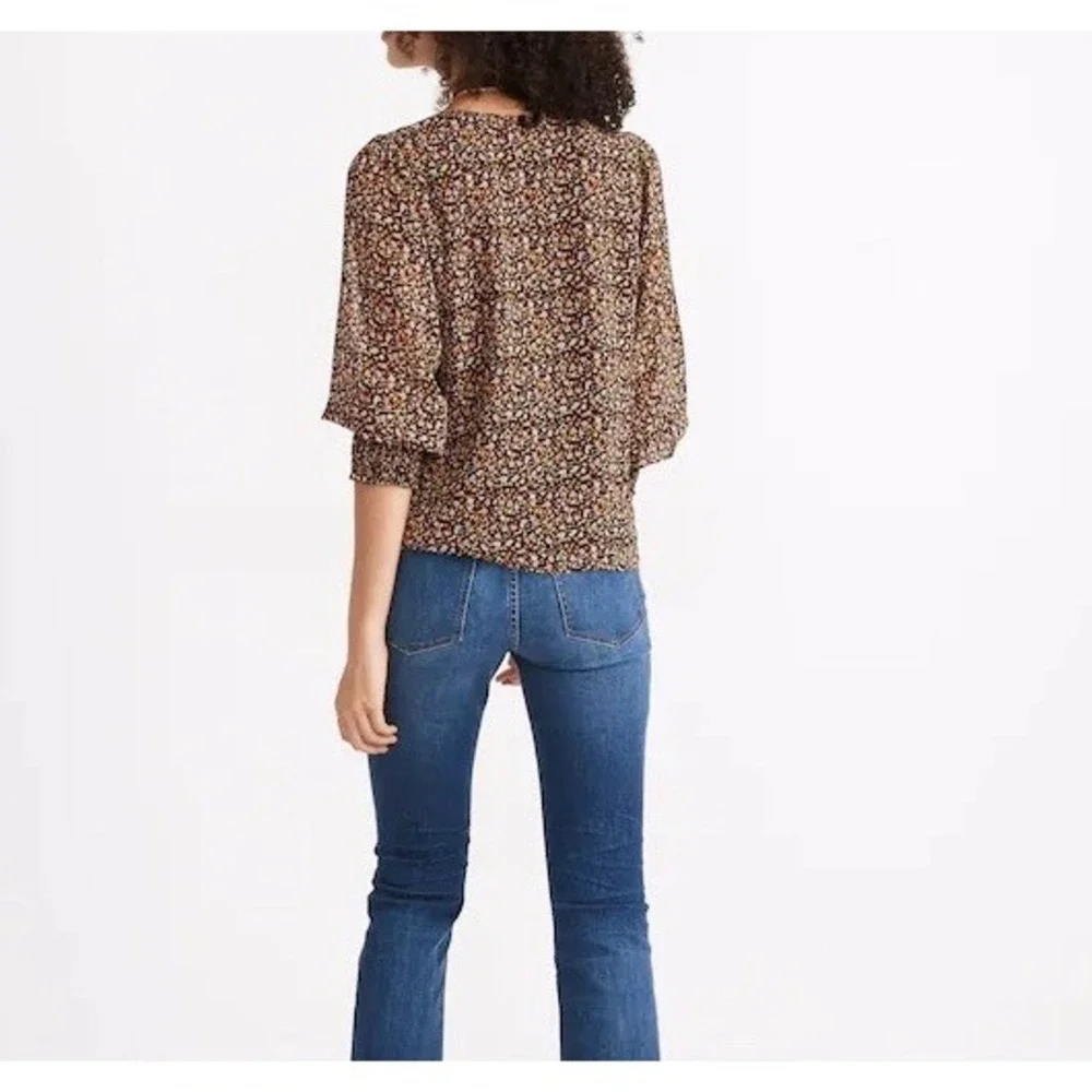 Madewell (Re)sourced Georgette Smocked-Cuff Button-Front Shirt‎ Paisley Sz 00